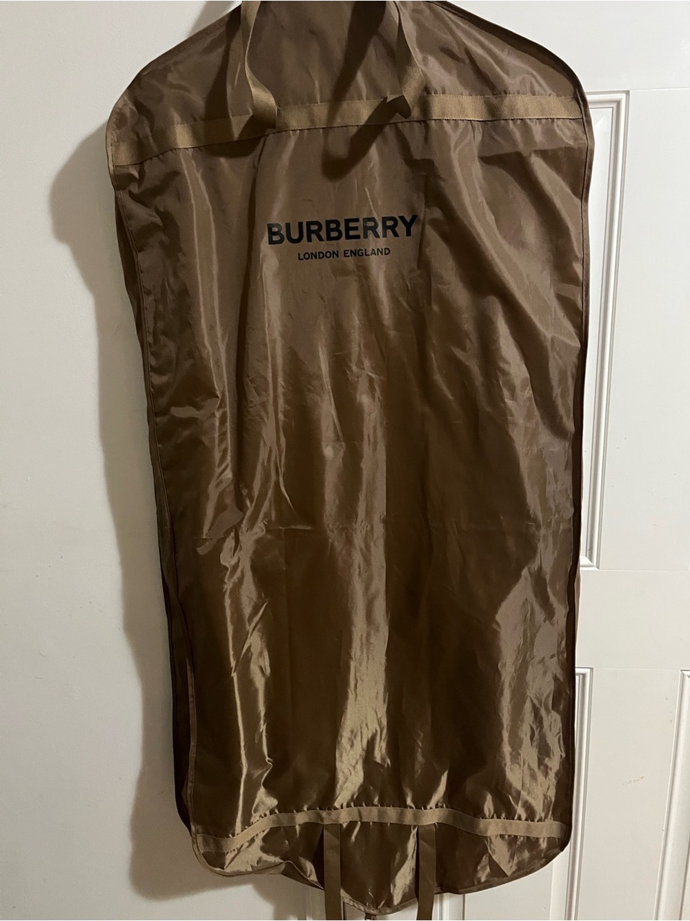 Burberry Camel Knee Length Double Breasted Coat with Black Leather Trim - Picture 9 of 9